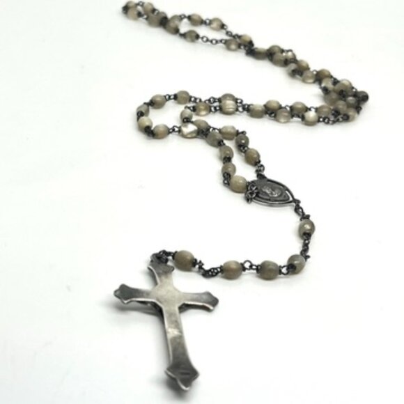 VINTAGE 925 STERLING SILVER ROSARY CATHOLIC CROSS NECKLACE BEADS 30” SIGNED - Picture 11 of 16